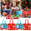 A collection of festive Merry Christmas gift bags with handles in various colors and designs.
