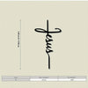 Black metal wall decor of the word Jesus in a script font with dimensions 16 inches or 40 cm.