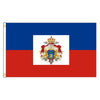 Haitian national flag featuring blue and red horizontal stripes with a coat of arms in the center