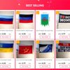 A collection of various flags including Russian, Donetsk, Gypsy, Ukrainian, and New Zealand flags for sale.