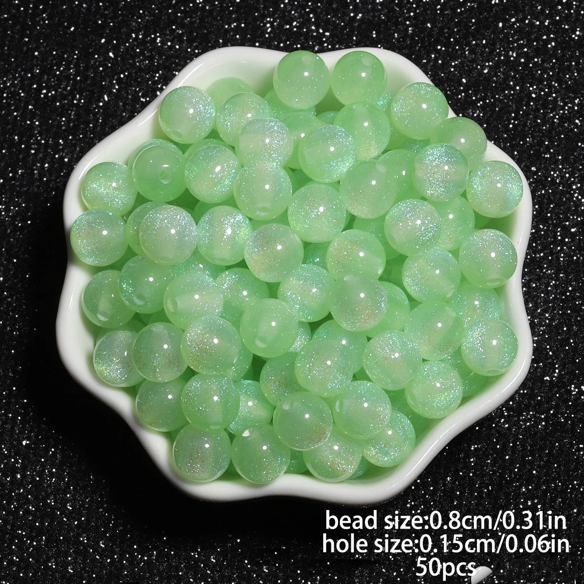 8mm Multicolor Glitter Resin Beads - 50 Pack for Jewelry Making