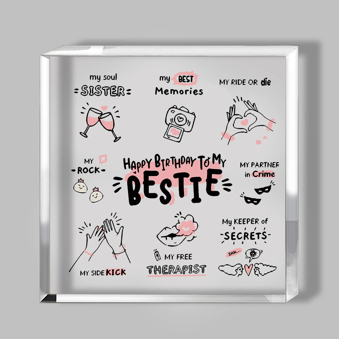 Gerahmtes Kunstdruck mit Freundschafts- und Geschwisterphrasen wie 'My Soul is Sister' und 'My Best Memories'