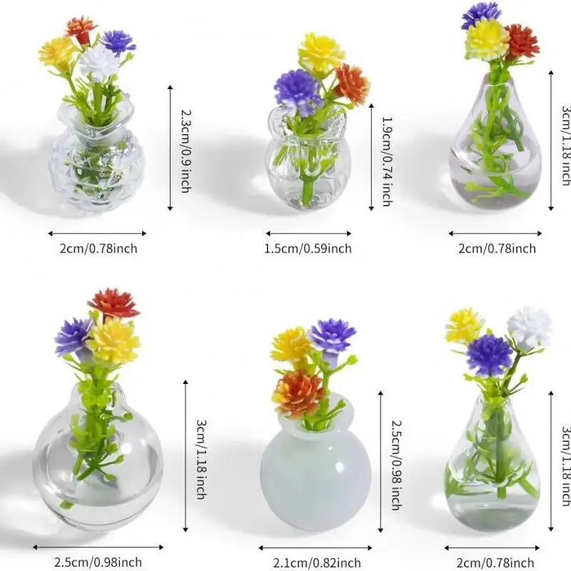 A set of magnetic glass flower vases in various colors and sizes for fridge decor.