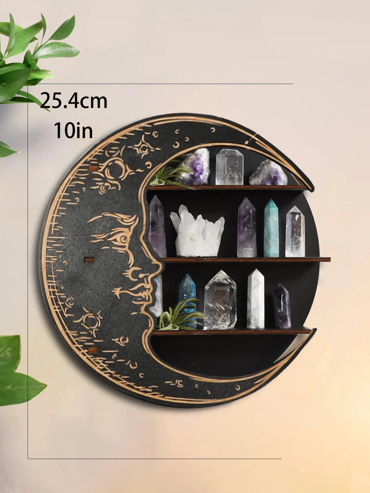 3-Tier Round Wooden Wall Shelf with Crystal Display