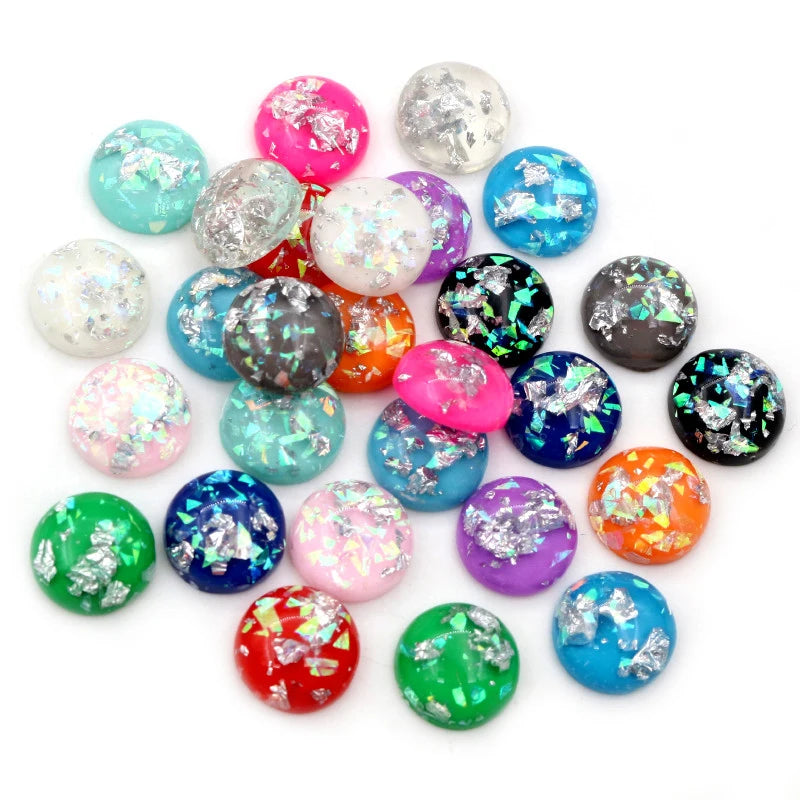 Mixed Color Resin Cabochons with Metal Foil Backing for Jewelry Making