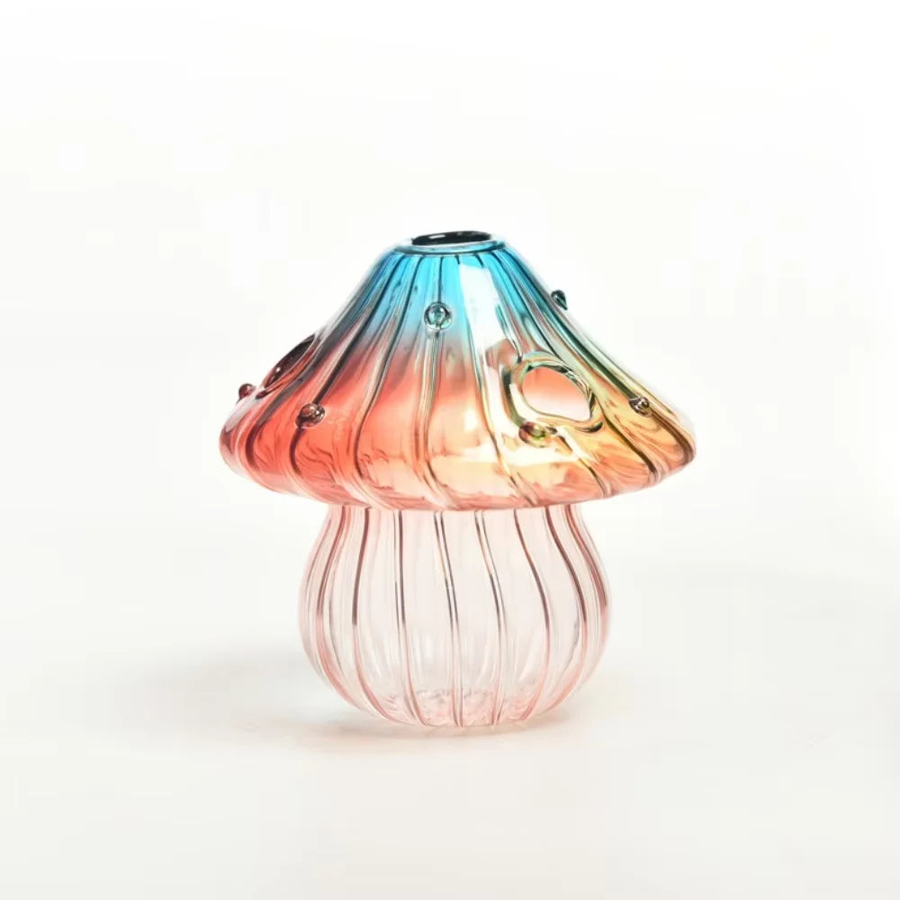 Mushroom-Shaped Glass Hydroponic Vase with Colorful Finish