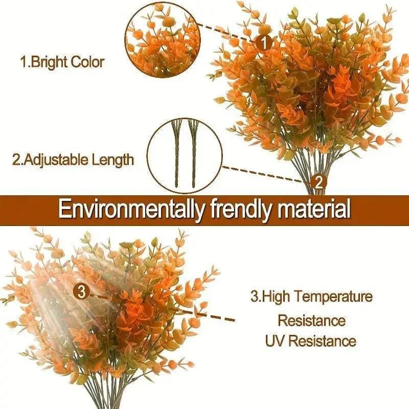 Artificial fall flower bouquet showing bright orange and yellow colors with adjustable length and high temperature and UV res