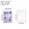 A purple photo card album binder showing a 3-inch card and an 18-page section.