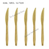 Ten gold-colored knives with 16.1 cm blades shown side by side.