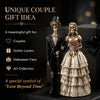 A resin figurine depicting a gothic skeleton couple, a male and female figure, presented as a unique gift idea.