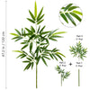 Illustration showing an artificial bamboo branch with green leaves, detailed views of individual parts and a magnified leaf.