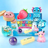 A box of squishy fun box sensory toys featuring a strawberry, a blue creature, and butter blocks.