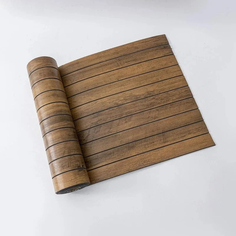 A roll of 3D wood grain self-adhesive wallpaper featuring horizontal wood lines.