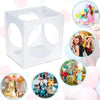 A white plastic box with nine circular openings used for sizing balloons and party decor.
