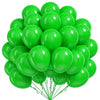 A cluster of bright green latex balloons tied together for a celebration.