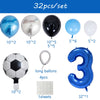 A set of 32 balloons, including various colors and sizes, and a blue foil number three balloon.