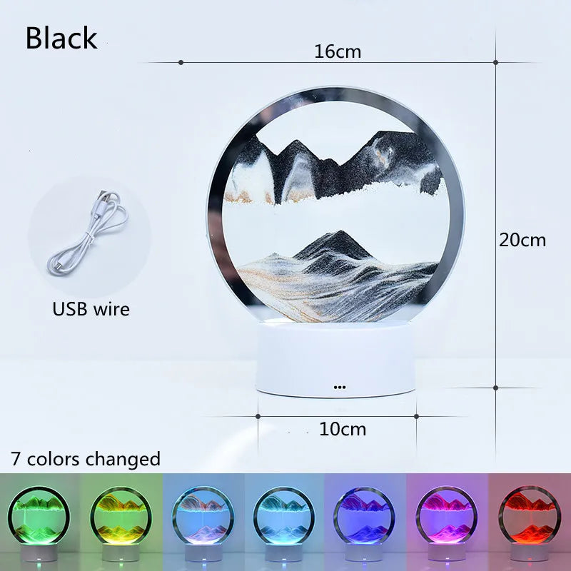 Black 3D Quicksand LED table lamp showing seven colors changed