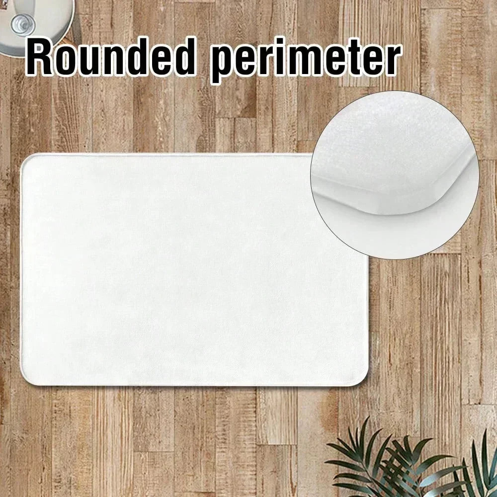 White rounded perimeter doormat with a funny cat and knife design