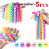 A set of five colorful caterpillar-shaped stretch sensory fidget toys for play
