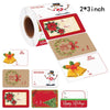 A set of decorative Christmas stickers and tags for gift wrapping featuring holly, wreaths, and holiday greetings.