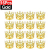 A set of 16 gold crown cake topper decorations.
