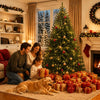 Classic Green Artificial Christmas Tree with Dual-Color LED Lights and Metal Stand