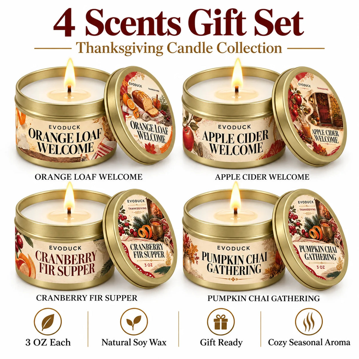 Orange Loaf Scented Candle Set in Gold Tins (4-Pack)