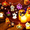 String lights featuring various Halloween motifs like jack-o'-lanterns and spooky figures.