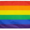 A horizontal rainbow pride flag with six colored stripes: red, orange, yellow, green, blue, and purple.