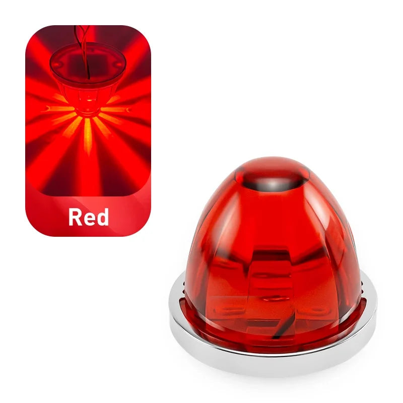 A red durable LED side marker light assembly with a clear lens and silver base.