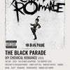 A black and white poster featuring the My Chemical Romance logo and imagery related to The Black Parade.