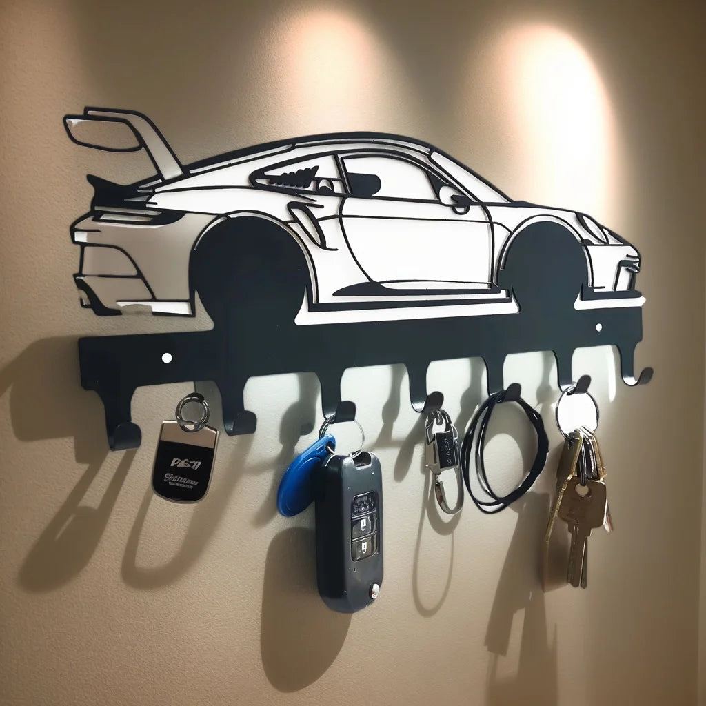 Industrial Wall-Mounted Key Holder with 7 Metal Hooks