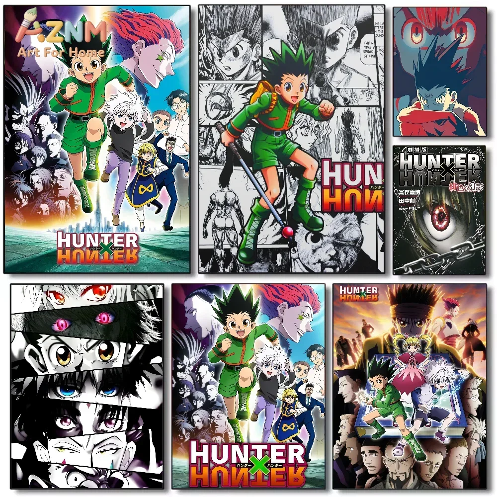 Canvas wall art featuring Hunter x Hunter characters Gon, Killua, and Hisoka.