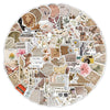 A circular collage of vintage and nature-themed graffiti stickers for decor featuring floral elements, animals, and text
