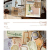 Collection de cartes et feuilles de papier journal vintage avec des motifs floraux et botaniques.