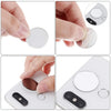 Hands demonstrate the application of 3D mosaic mirror wall decals onto a white surface.