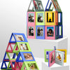 A collection of colorful magnetic photo frames displaying various portraits and scenes.