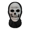 A realistic horror mesh balaclava mask shaped like a human skull, displayed against a black background.
