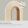 A high transmission lampshade featuring a textured crystal pattern and vertical wooden slats, with an inset showing the light