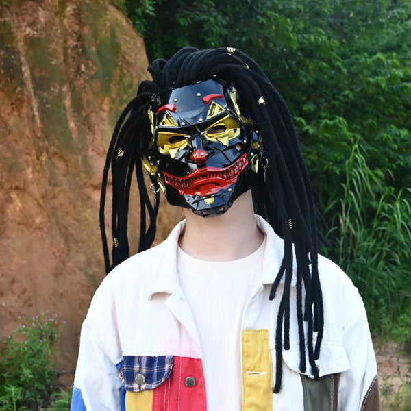 Mechanical Clown Dreadlock Mask with Punk Rivet Detailing