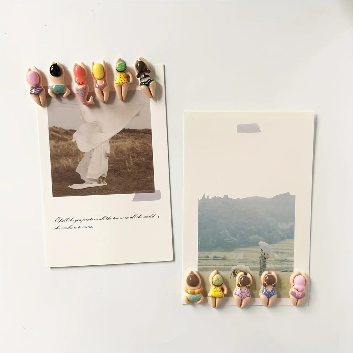 A set of six resin fridge magnets featuring various female figures in pastel colors and outfits.