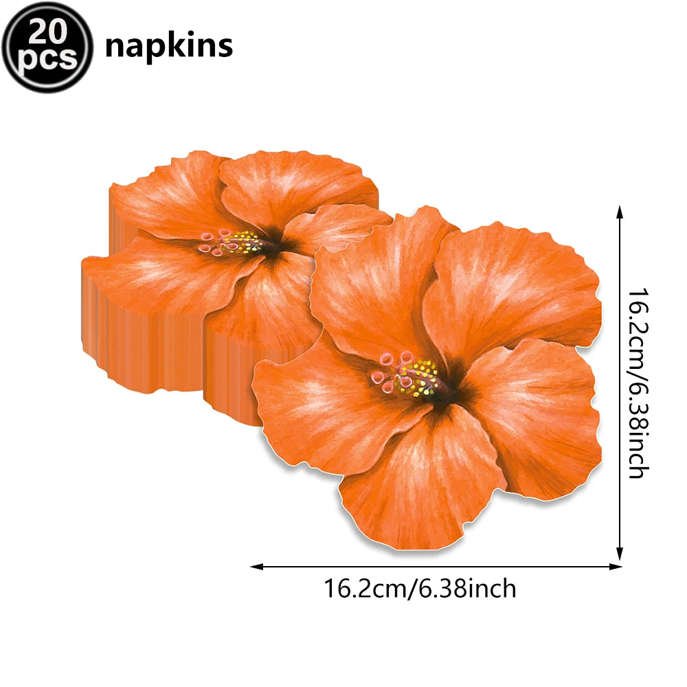A set of 20 orange flower-shaped napkins for a luau party.