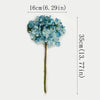 A light blue silk hydrangea stem with vintage burnt edge petals, measuring 16cm long.