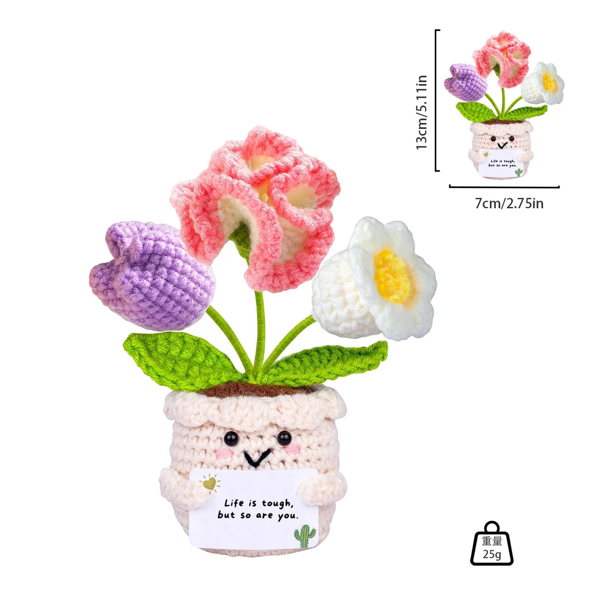 Handmade Crochet Tulip & Sunflower Potted Plant Set