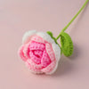 Handmade crochet pink and white rose bouquet with green stem