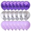 A pack of 40 matte latex balloons in silver, white, and purple colors.