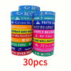 A set of two inspirational Bible verse silicone bracelets in various colors and designs.