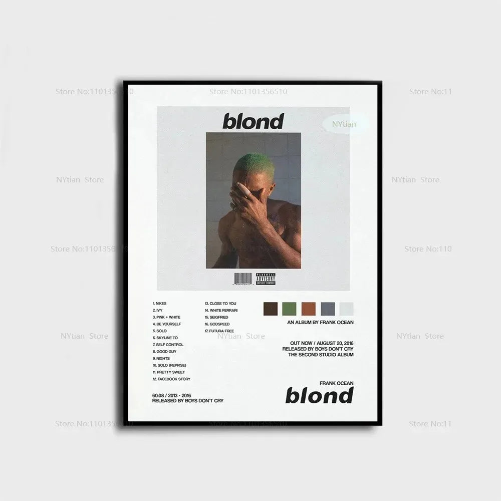 Album cover art for Blond by Frank Ocean displayed on a canvas wall art print.