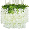 Artificial wisteria vine garland featuring green leaves and white flowers for floral decor