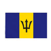 A flag design featuring a vertical tricolor of blue, yellow, and blue with a black trident symbol.